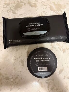 AZUNA Auto Odor Eliminator + Multi-Surface Cleaning Wipes